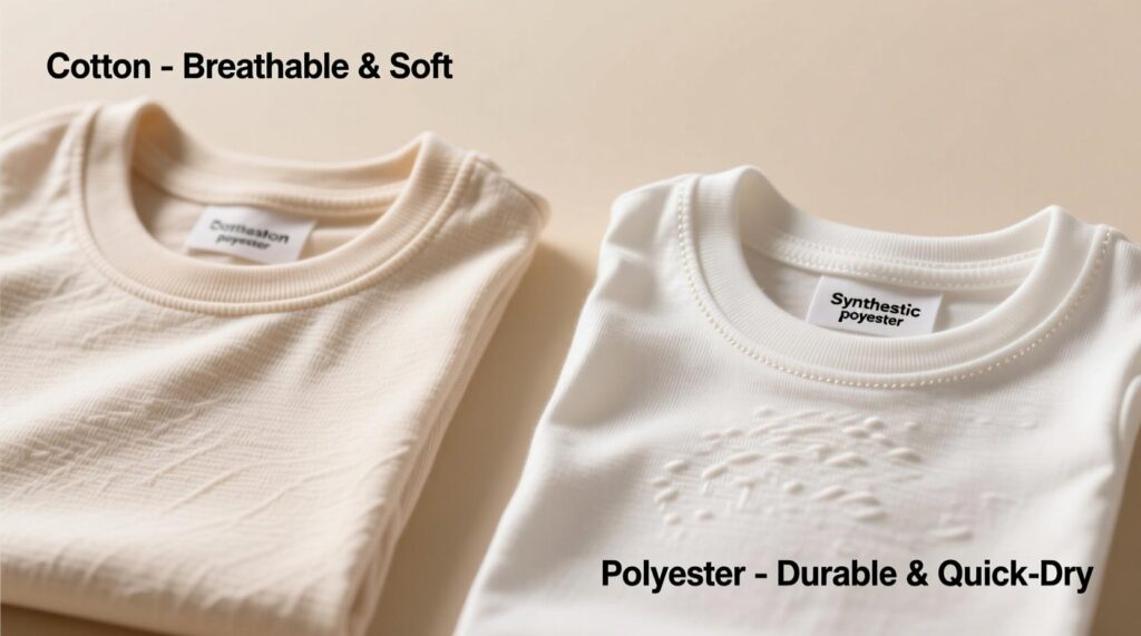 Pure cotton clothing compared with cotton blend garments.