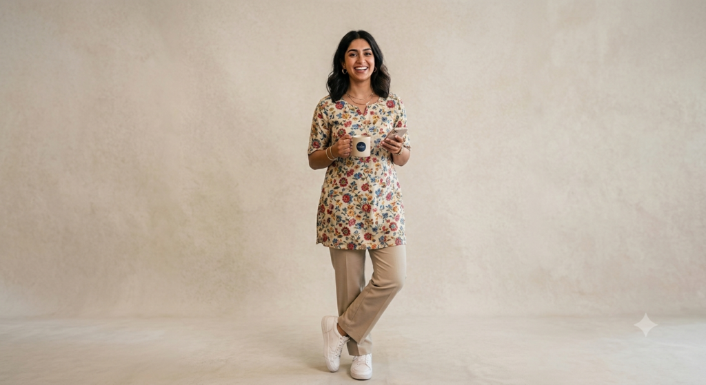 • Cotton short kurti with straight pants