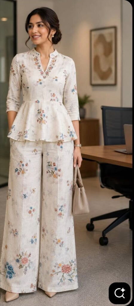 Office Outfit Ideas for Working Women in breathable cotton co-ord sets