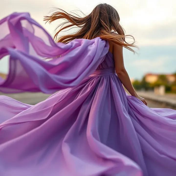 Woman wearing a flowing cotton outfit demonstrating soft, structured and flowing fabric